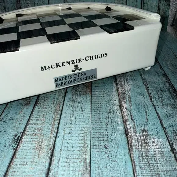 Mackenzie Childs  Black White Checked Napkin Holder Courtly Check NEW - Picture 3 of 5